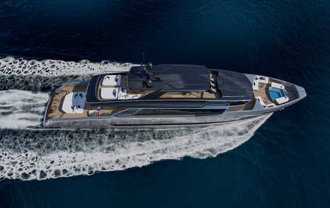 Rendering of ISA Viper 130 motor yacht under way 