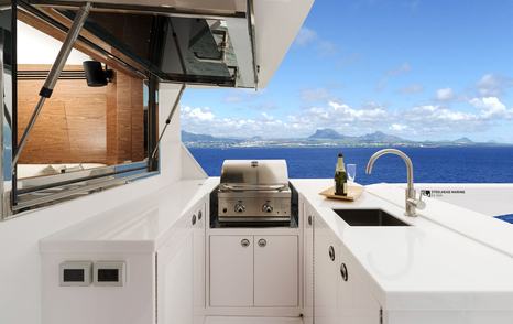 Horizon V77S Hull 13 motor yacht aft outdoor galley area