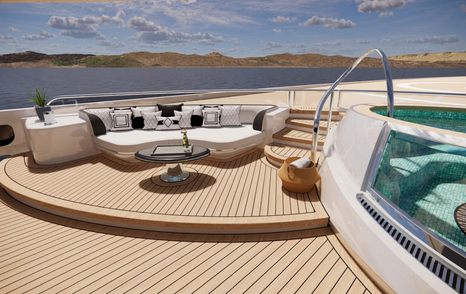Superyacht Kismet's curved exterior seating and pool
