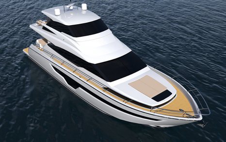 An aerial digital rendering of a Johnson 70 superyacht