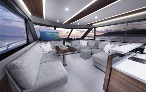 Skylounge comfortable seating area on Maritimo M60