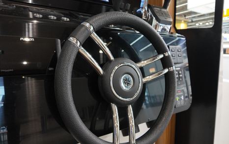 Greenline 42 steering wheel and helm console detail