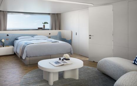 Rendering of Sanlorenzo's SD118's bedroom