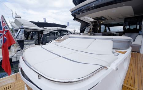Princess S65 Mk2 aft sunpad above the tender garage