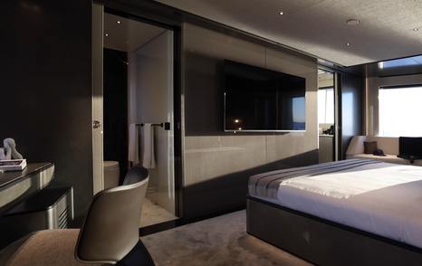Superyacht Big Naan master cabin with mounted TV