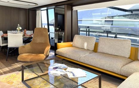 Ferretti motor yacht Lady Aga main saloon lounge 