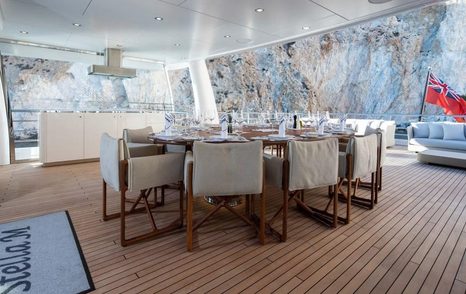 Superyacht Stella MI main aft deck alfresco dining 