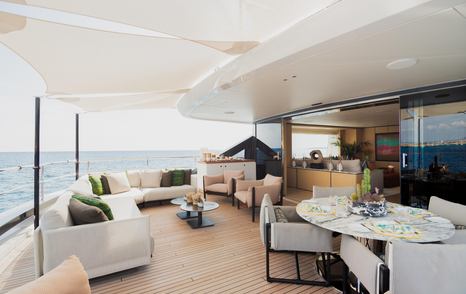  Maverick aft deck with lounge area and dining space