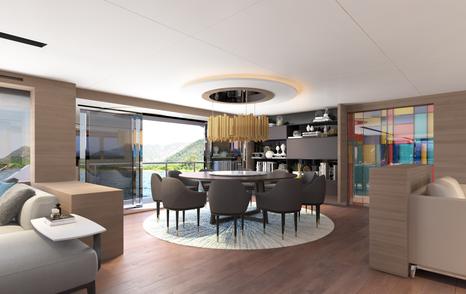 The rendering of the main saloon on board a Numarine 45XP superyacht