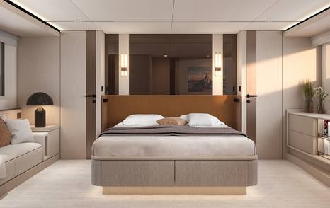 Solaris Power 70 Grand Coupé motor yacht master cabin with sofa 
