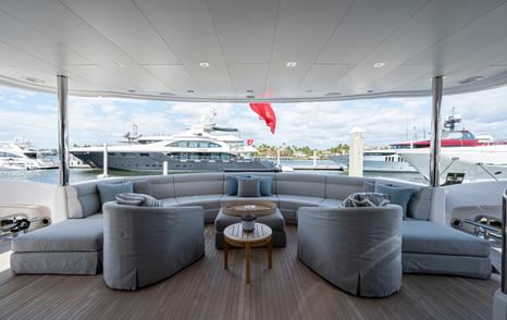 Motor Yacht Andrea VI's shaded circular seating area