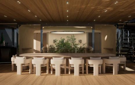 Rendering of Sanlorenzo 74Steel Superyacht Virtuosity  dining area 