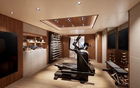 Rendering of Sanlorenzo 58Steel superyacht indoor lower deck gym 