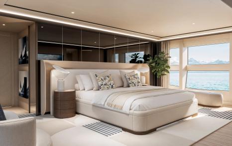 Rendering of Sunseeker 134 Superyacht master cabin 