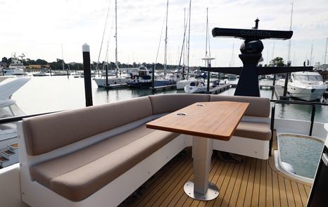 Nord Star 49+ flybridge seating and teak table