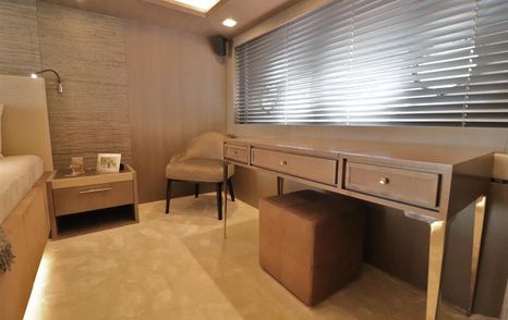 master suite on board mcy 86 yacht, lounge area and desk 