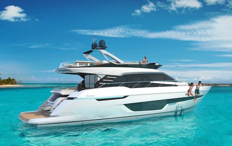 A Fairline Squadron 68 luxury yacht with guests on board