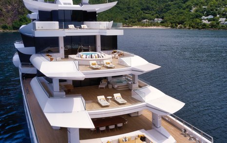 Aft view of Superyacht ARTEFACT showing sunloungers on decks