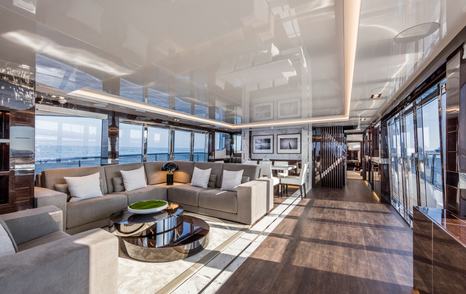 The modern interior of a Pearl 95 superyacht.