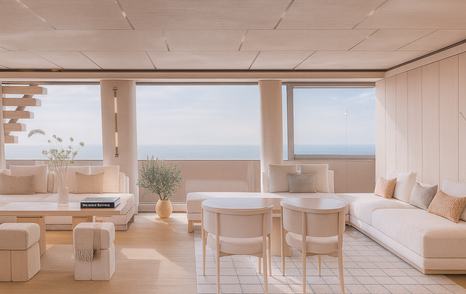 Interior rendering of lounge area onboard Azimut Magellano 27M