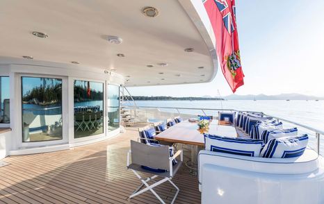 aft deck of superyacht with red ensign