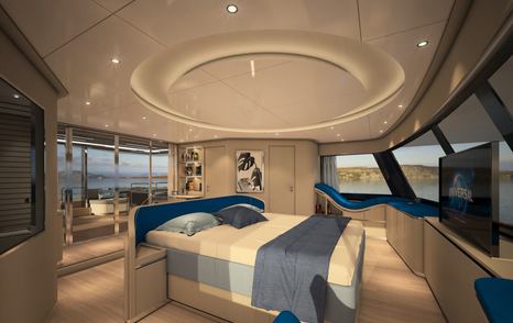 Rendering of SY80 flybridge catamaran bedroom