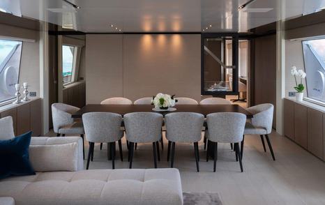  Custom Line yacht Adelia main saloon dining area 