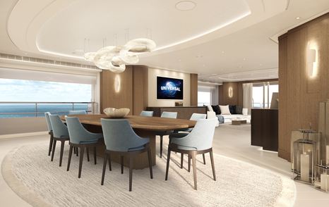 Rendering of superyacht Project Evita main saloon dining area 