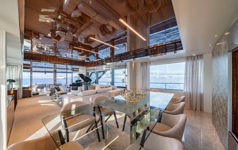 Superyacht Elysium I dining area with glass table
