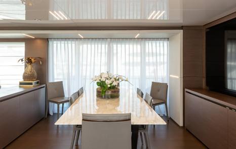 Custom Line yacht Willpower main saloon dining area 