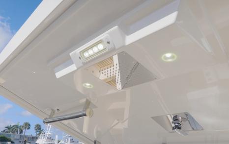 Riviera-78-Motor-Yacht-Enclosed-Bridge-Deck-Review-transom-overhead