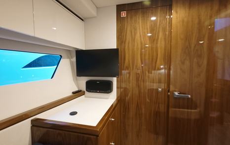Riviera 5600 Sport Platinum Edition twin guest cabin with TV and storage