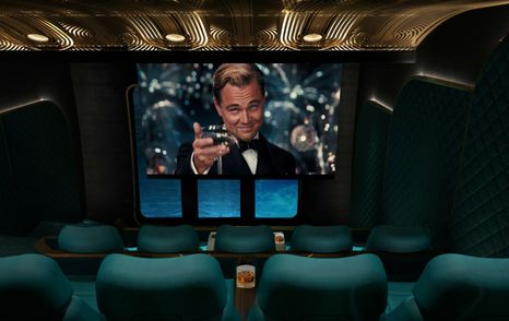 Rendering of Superyacht Kismet interior cinema with Leonardo DiCaprio 