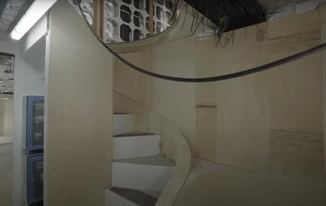 Interior staircase of the First Lazzara UHV100 motor yacht under construction