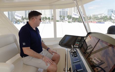 Fleming 85 flybridge helm seating position with commanding all-round visibility