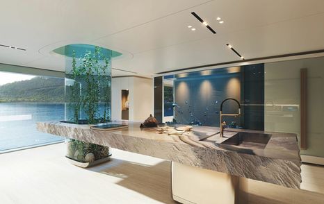 Rendering of Feadship Superyacht Hive interior marbled table 