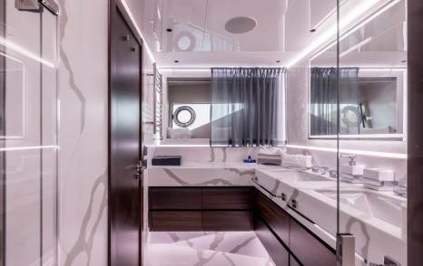 Sunseeker motor yacht Exit en suite with marble interior  