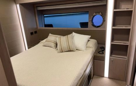 Riva motor yacht Speedy Bear guest cabin with large window 