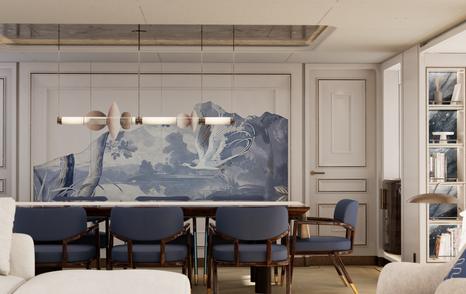Moonen 122 Martinique Superyacht Lollipop dining area with abstract art and low lights 