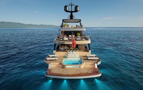 Sirena 42M aft view aft deck beach club