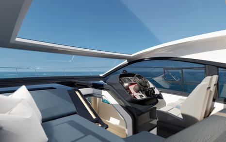 Helm rendering of Fairline Targa 40, sun roof open above.