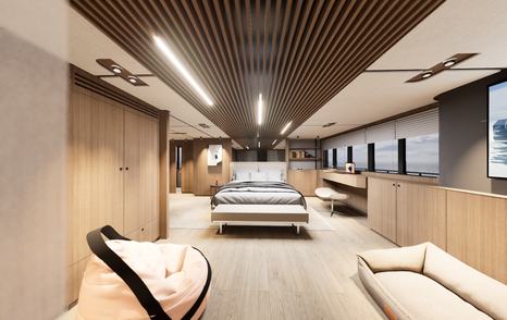 Rendering of Archipelago Expedition Catamaran A-80 master cabin
