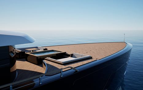 Superyacht ONE bow with pool and lounging area 