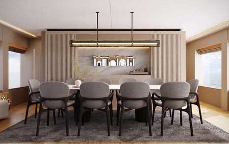 Grand Ocean motor yacht Motu saloon dining area 