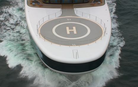 Aerial view of Superyacht Nausicaä helipad with LED integrated lighting