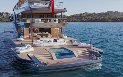  RMK Yachts superyacht Arcane Nova beach club with pool 