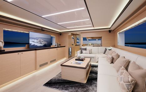 Salon on Horizon E81 with sofa facing large TV