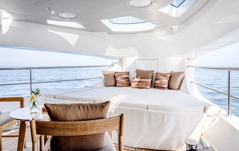 Gulf Craft superyacht Dil private master terrace with sun pad and seating 