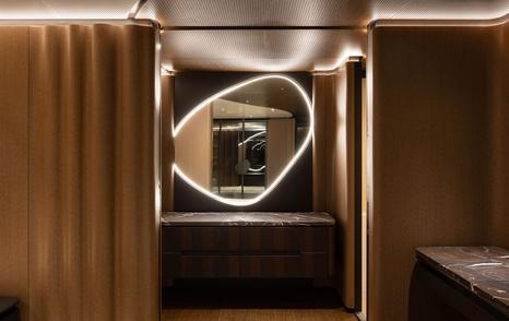 Sirena 42M interior under construction with abstract mirror and LED lighting