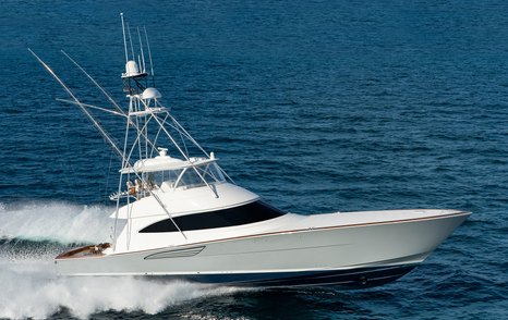 Viking 74C motor yacht underway side view 